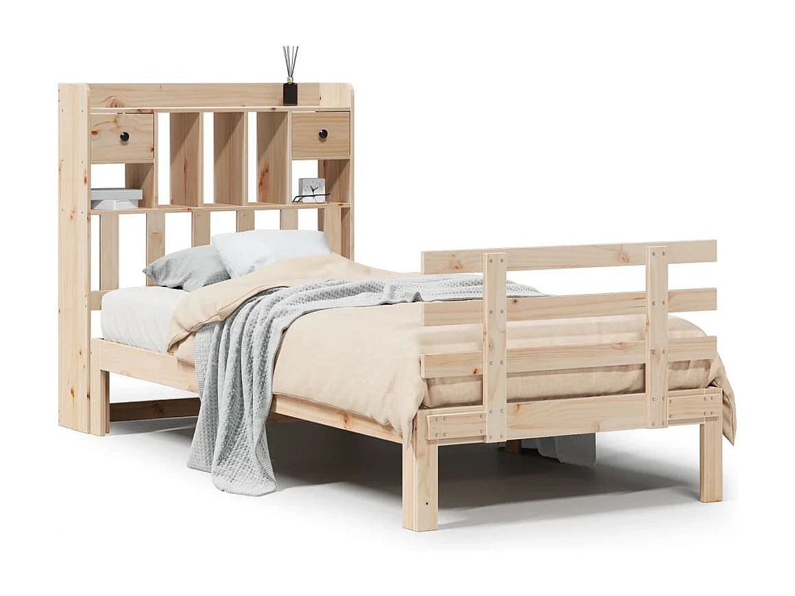 Lit bibliothèque sans matelas 100x200 cm bois massif de pin