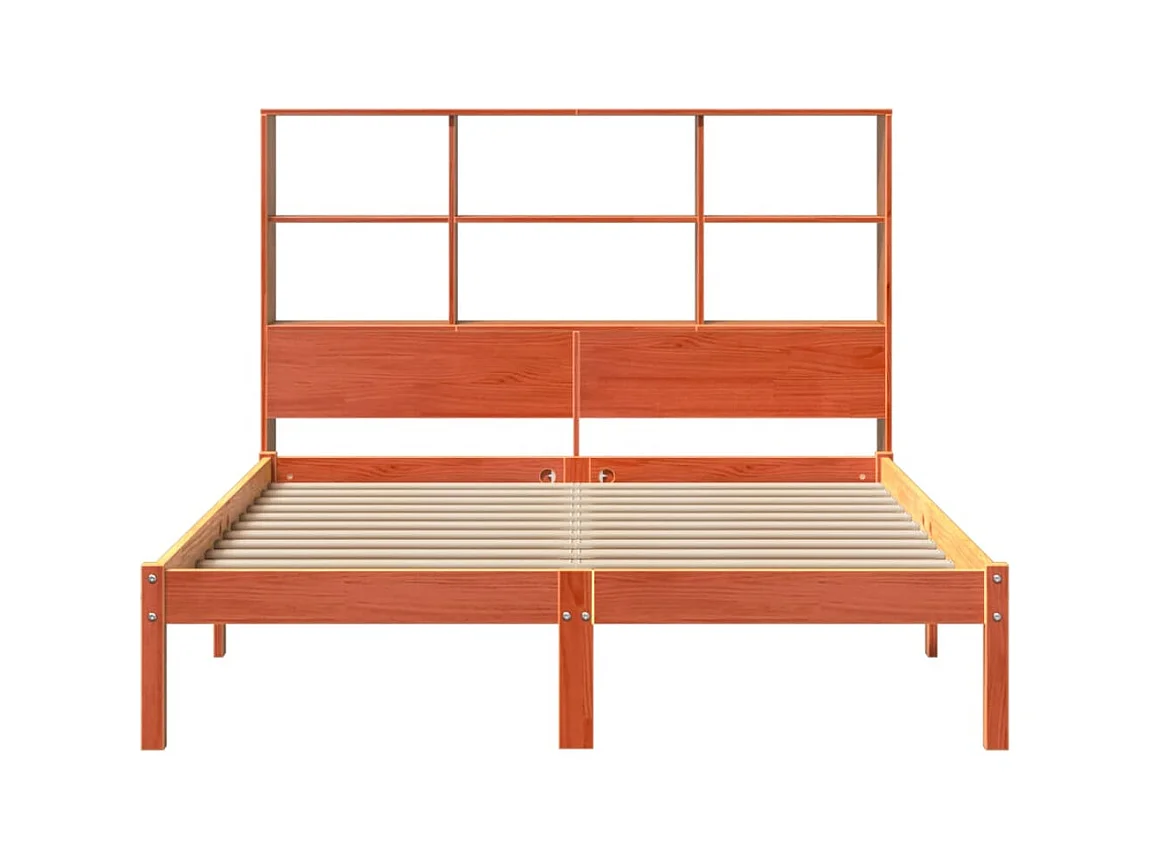 Lit bibliothèque sans matelas cire marron 150x200 cm pin massif