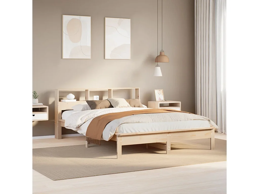 Lit bibliothèque sans matelas 120x190 cm bois de pin massif