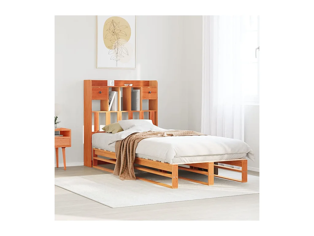 Lit bibliothèque sans matelas cire marron 75x190 cm pin massif