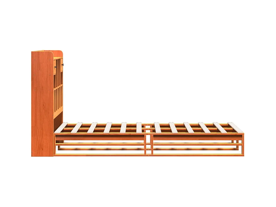 Lit bibliothèque sans matelas cire marron 75x190 cm pin massif