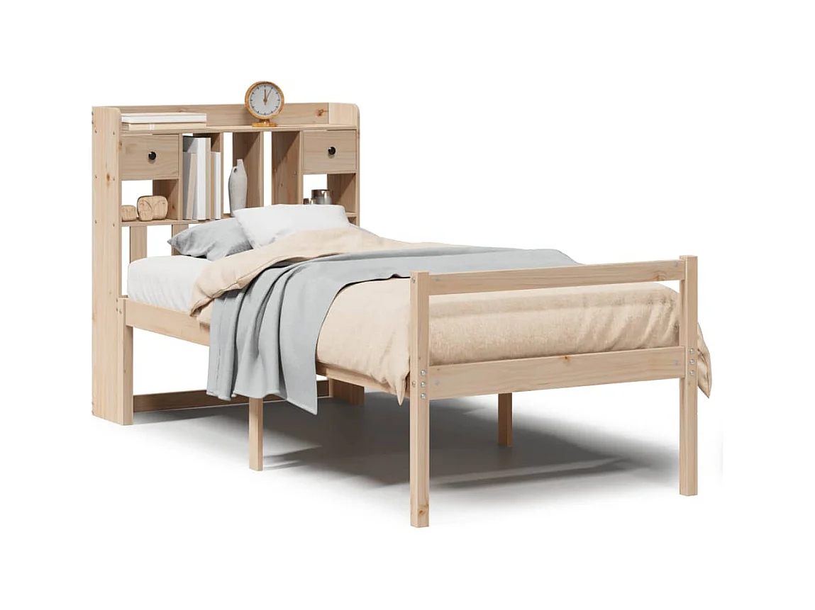 Lit bibliothèque sans matelas 100x200 cm bois massif de pin