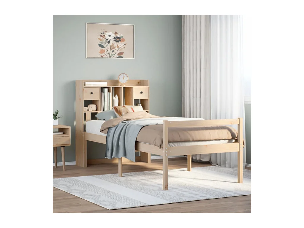 Bed met boekenkast zonder matras massief grenenhout 100x200 cm