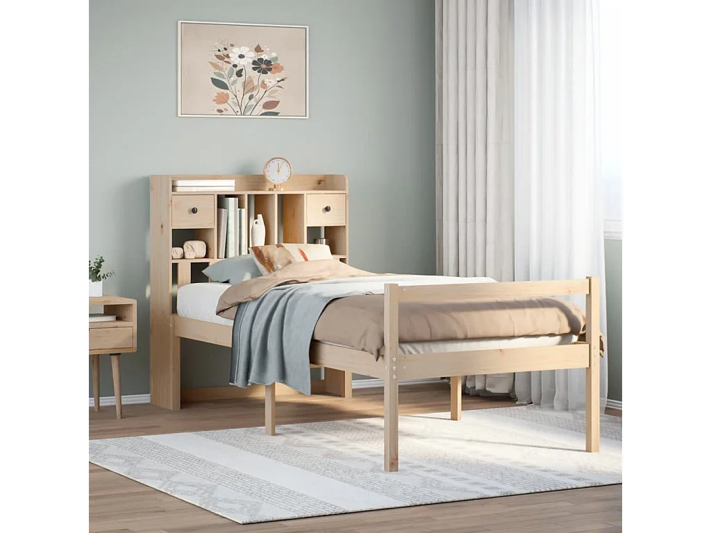 Lit bibliothèque sans matelas 100x200 cm bois massif de pin