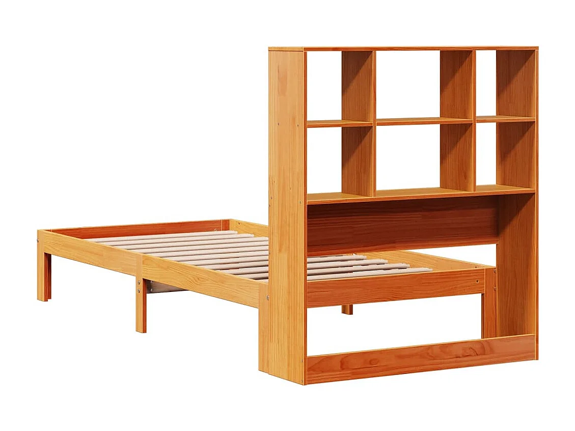 Cama com estante sem colchão 90x200cm pinho maciço castanho-mel