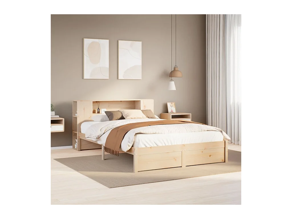 Lit bibliothèque sans matelas 140x200 cm bois massif de pin