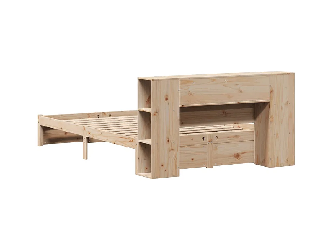 Lit bibliothèque sans matelas 140x200 cm bois massif de pin