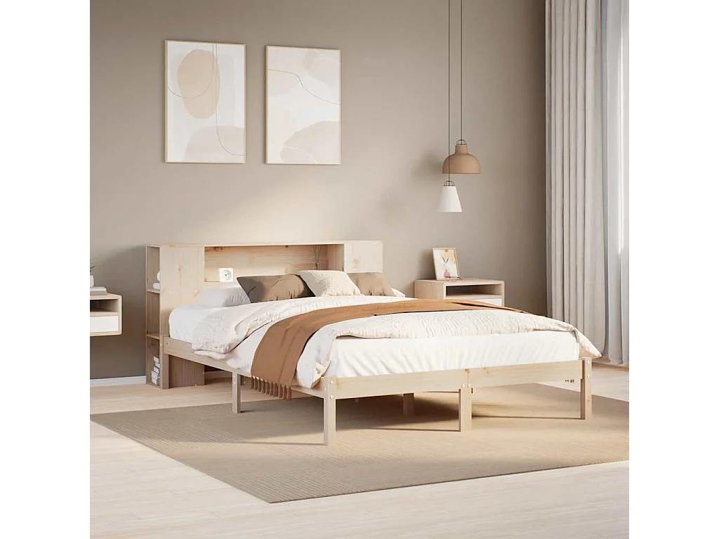 Bed met boekenkast zonder matras massief grenenhout 140x200 cm