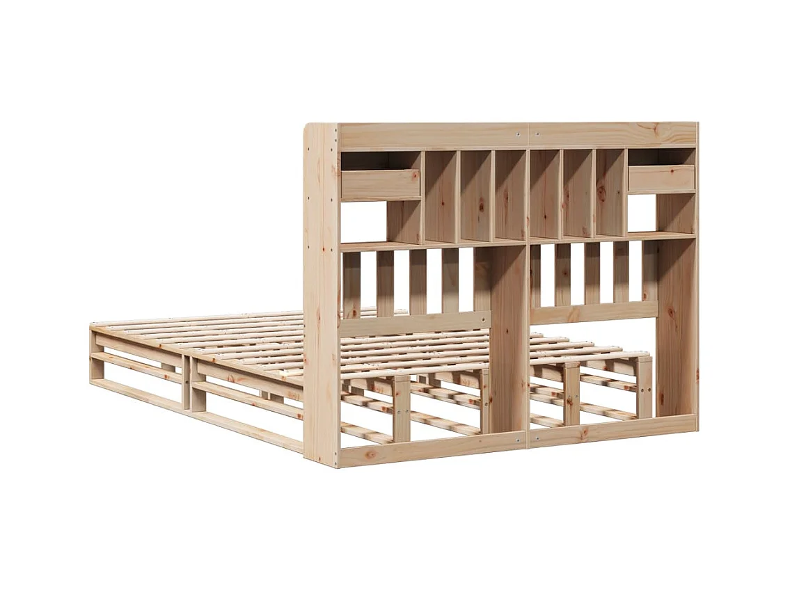 Lit bibliothèque sans matelas 150x200 cm bois massif de pin