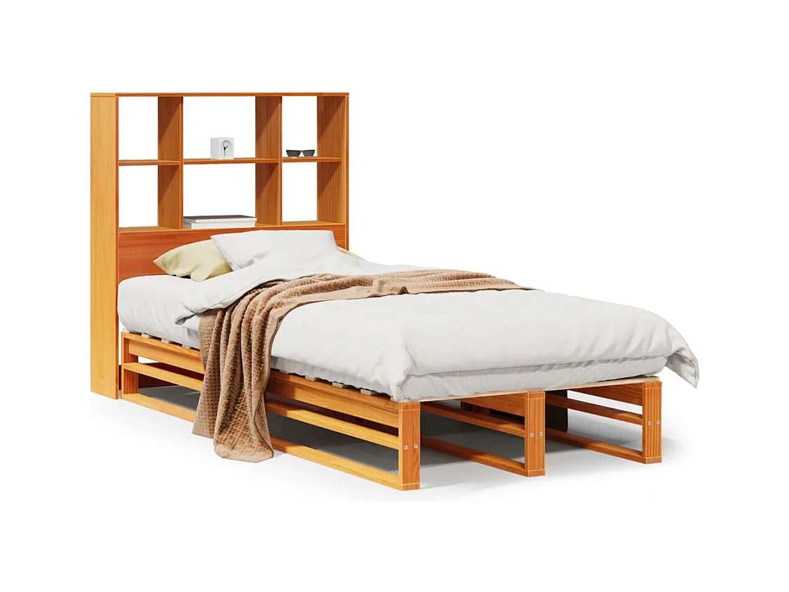 Lit bibliothèque sans matelas cire marron 100x200cm bois massif
