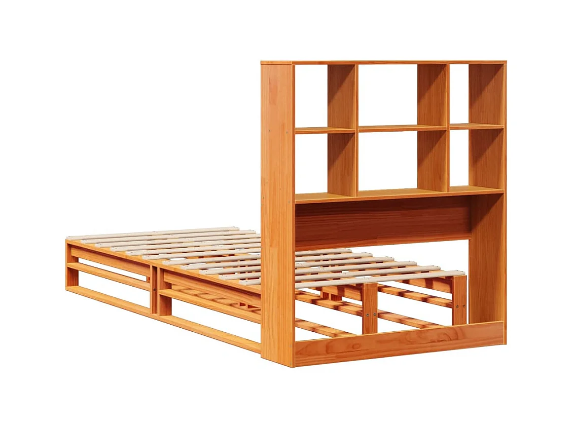 Lit bibliothèque sans matelas cire marron 100x200cm bois massif