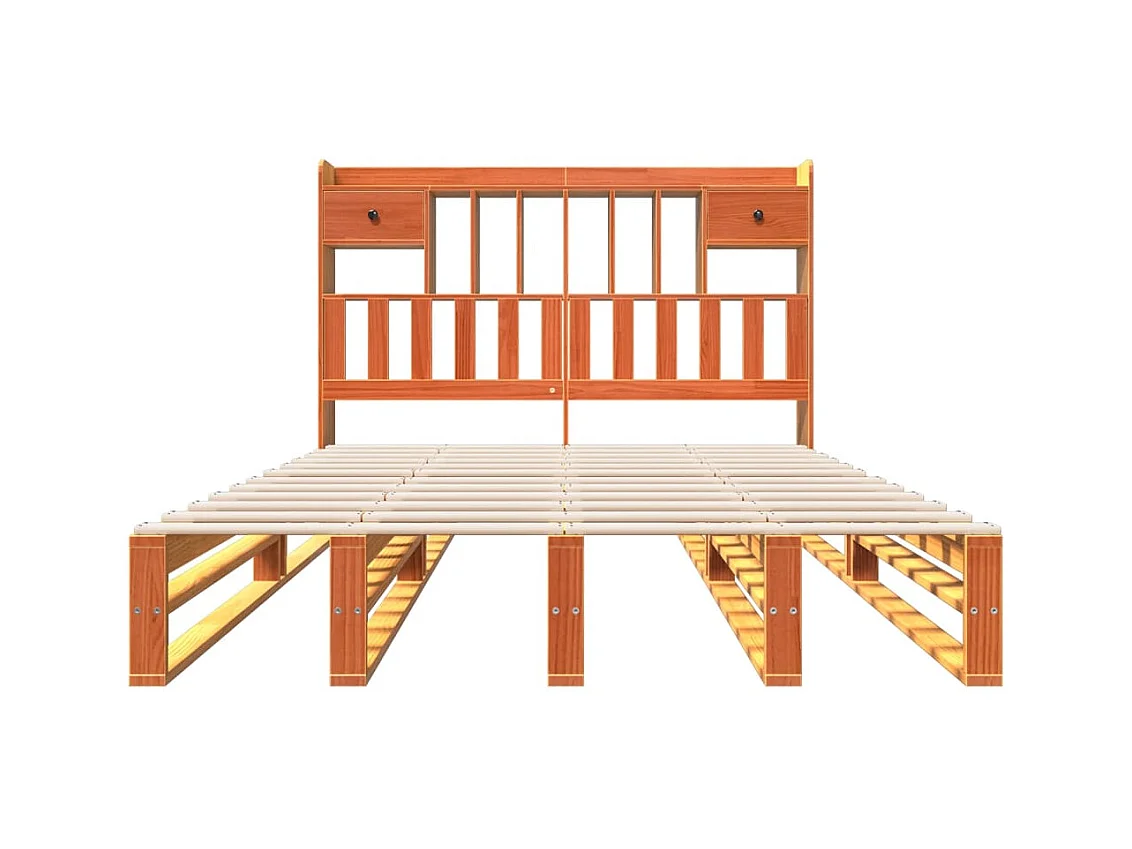 Lit bibliothèque sans matelas cire marron 140x200 cm pin massif