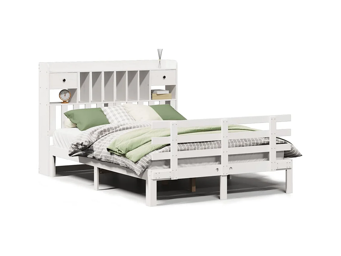 Lit bibliothèque sans matelas blanc 150x200 cm bois pin massif