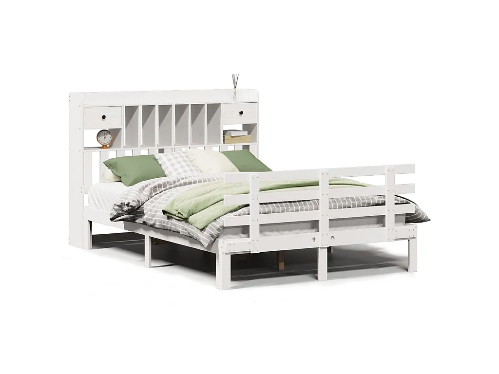 Lit bibliothèque sans matelas blanc 150x200 cm bois pin massif