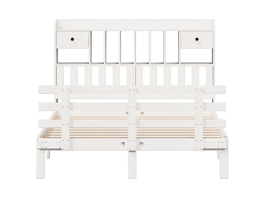 Lit bibliothèque sans matelas blanc 150x200 cm bois pin massif