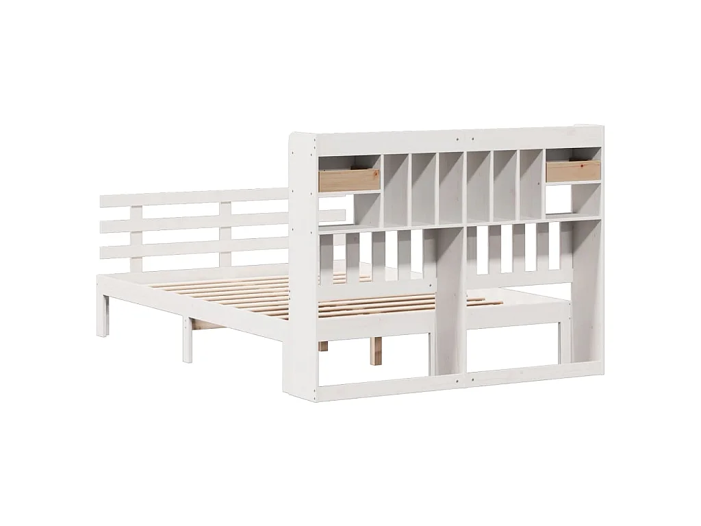 Lit bibliothèque sans matelas blanc 150x200 cm bois pin massif