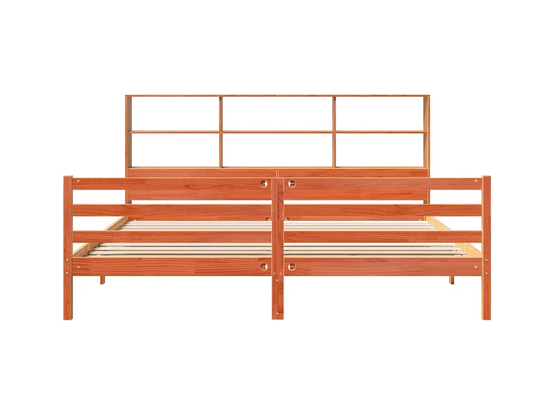 Lit bibliothèque sans matelas cire marron 180x200cm bois massif