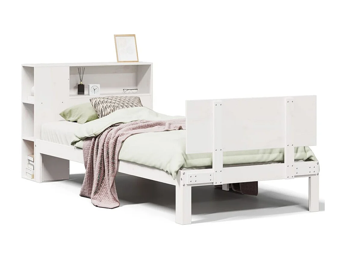 Letto Libreria senza Materasso Bianco 90x190 cm Massello Pino
