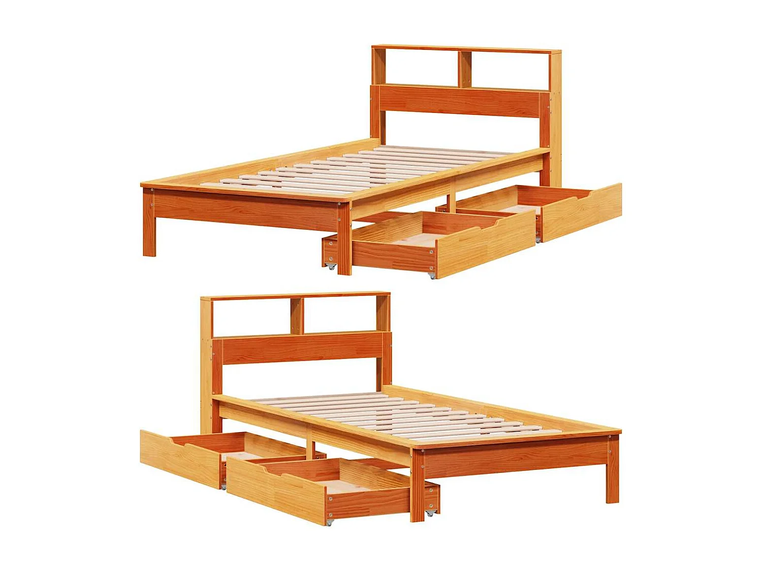 Lit bibliothèque sans matelas cire marron 75x190 cm pin massif