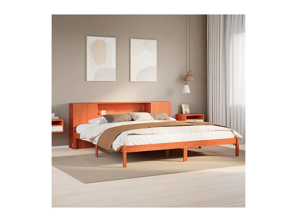 Lit bibliothèque sans matelas cire marron 180x200 cm pin massif