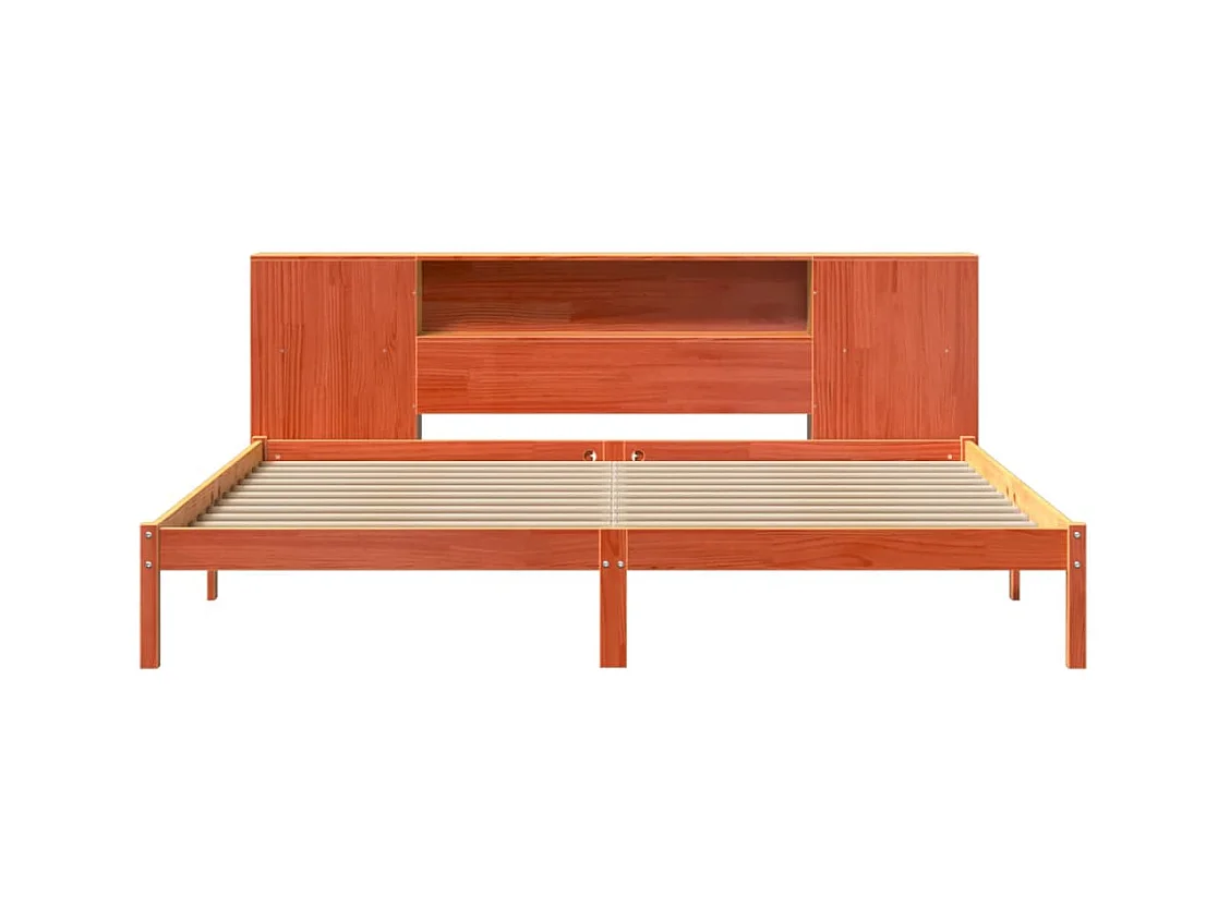 Lit bibliothèque sans matelas cire marron 180x200 cm pin massif