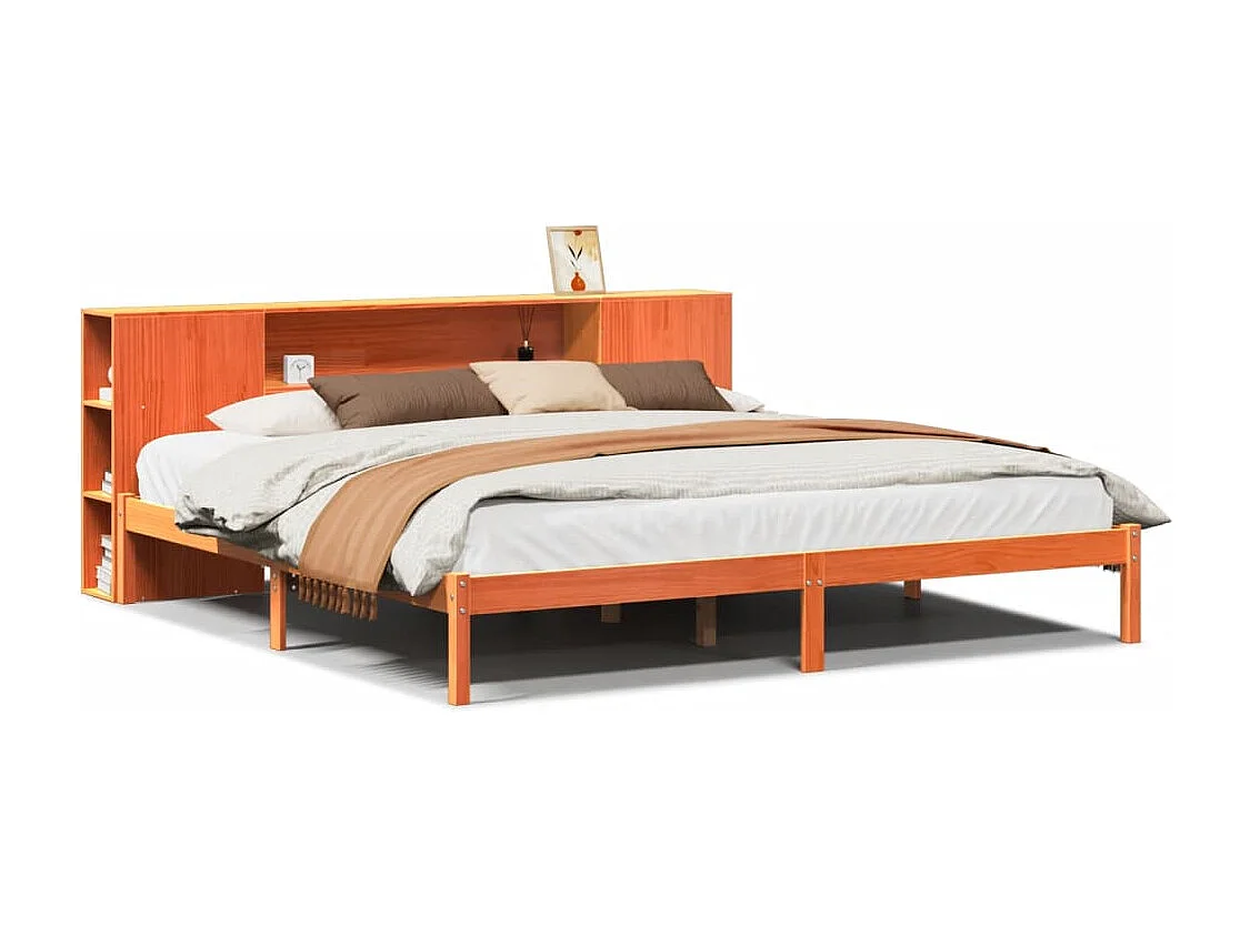 Massivholzbett mit Regal ohne Matratze Wachsbraun 180x200 cm