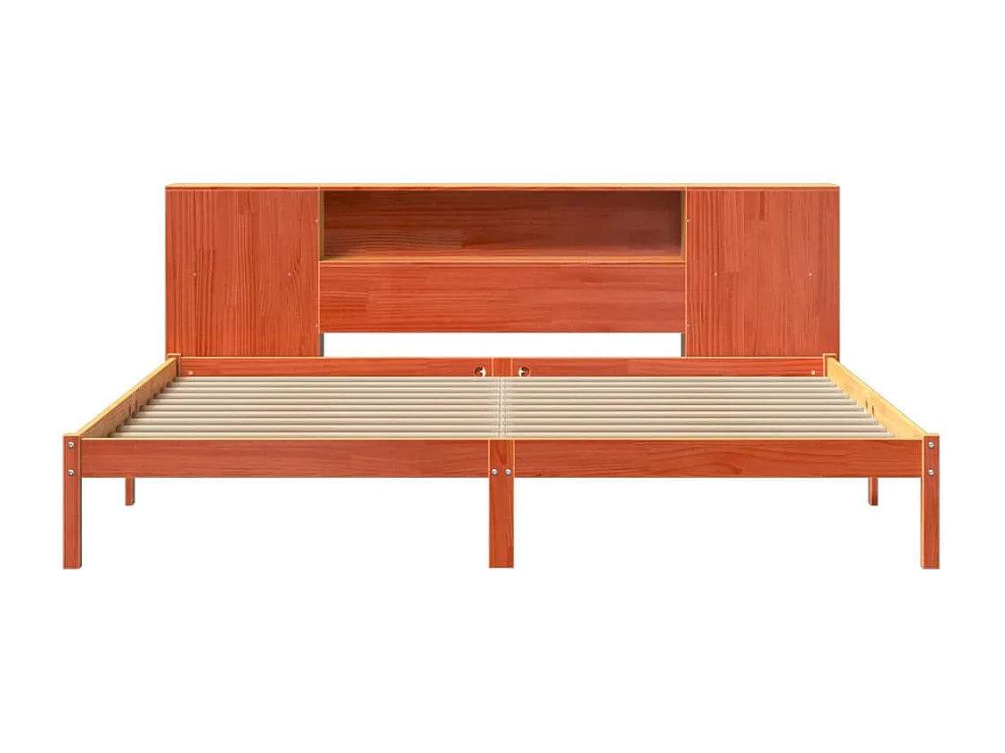 Massivholzbett mit Regal ohne Matratze Wachsbraun 180x200 cm