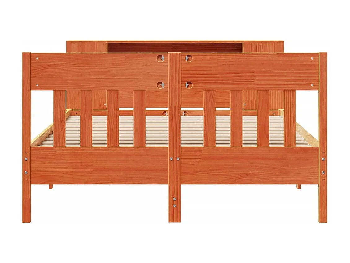 Cama c/ estante sem colchão 120x190cm pinho maciço castanho-mel