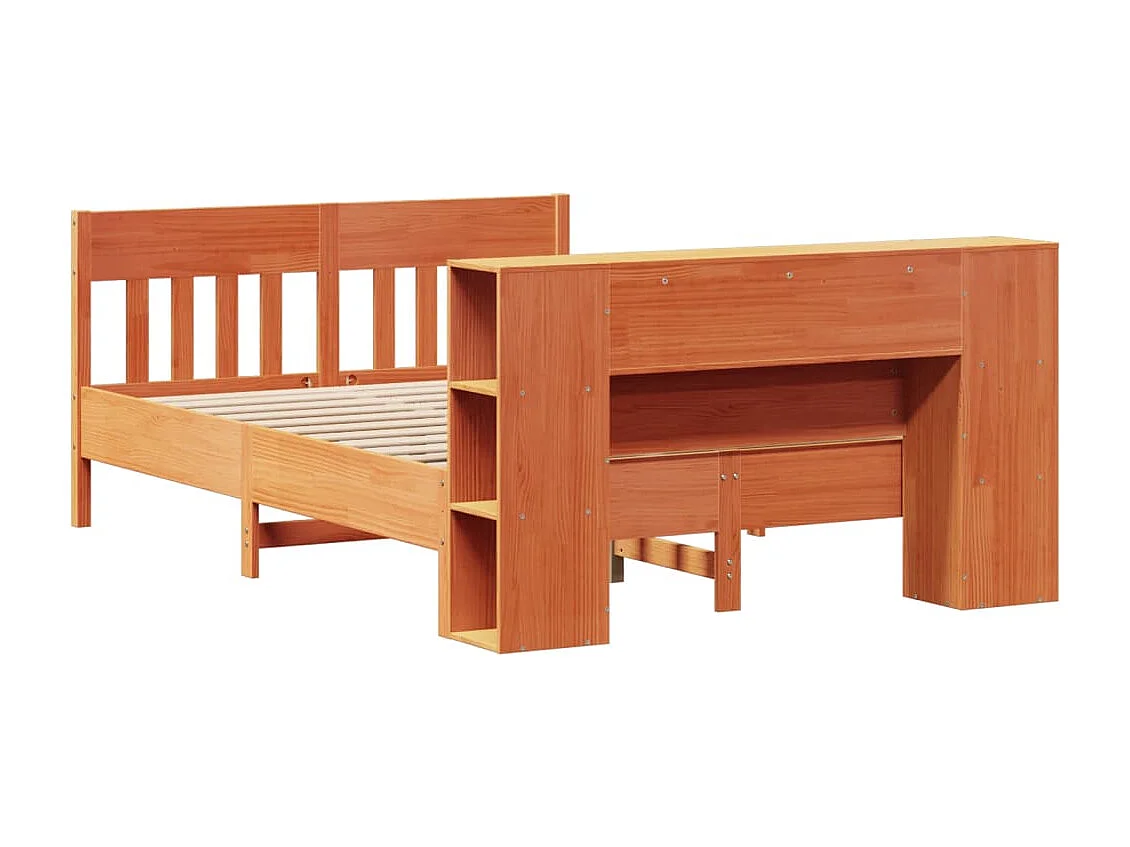 Cama c/ estante sem colchão 120x190cm pinho maciço castanho-mel