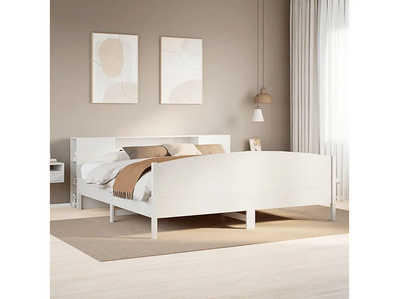 Cama con estantería sin colchón madera maciza blanca 200x200 cm