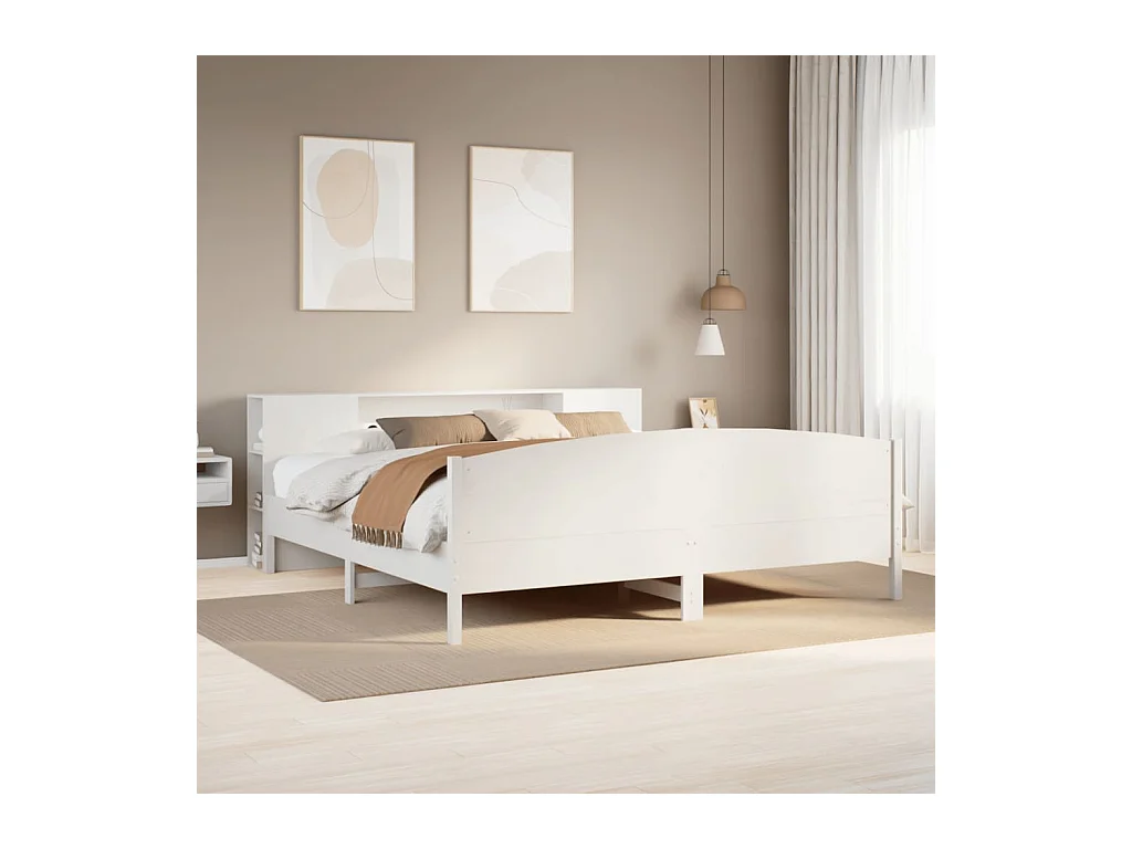 Letto Libreria senza Materasso Bianco 200x200 cm Legno di Pino