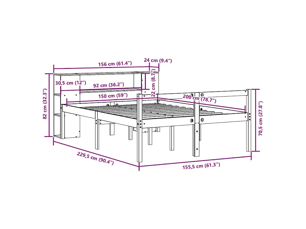 Letto Libreria senza Materasso Marrone Cera 150x200 cm Legno