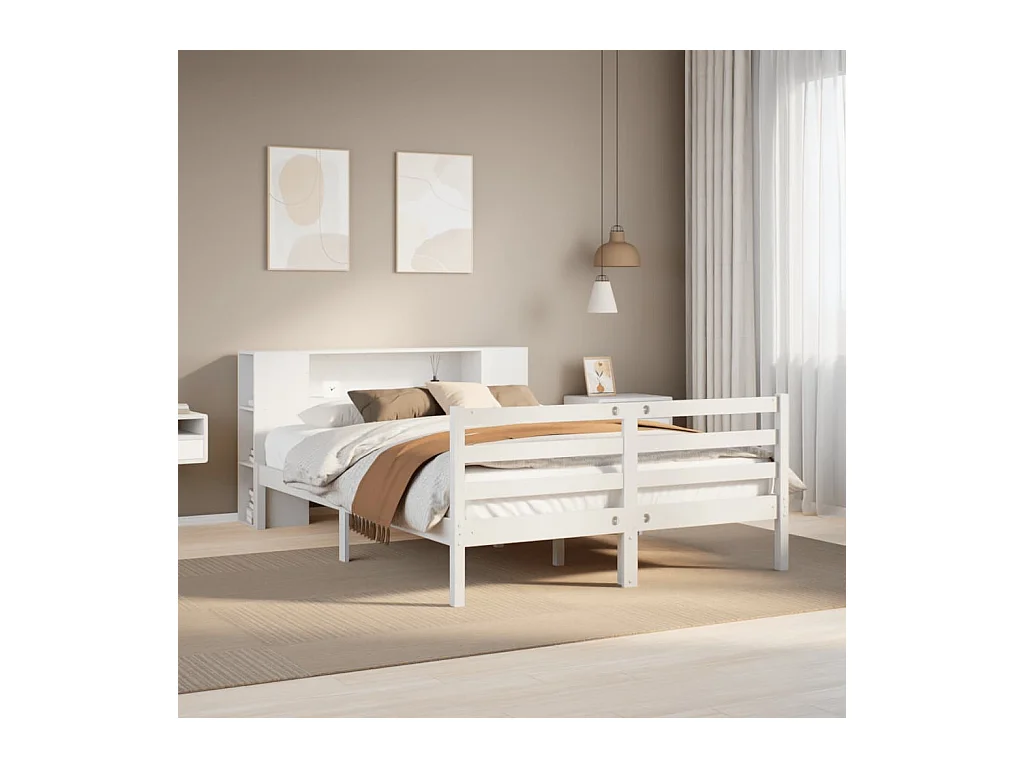 Letto Libreria senza Materasso Bianco 160x200 cm Legno di Pino