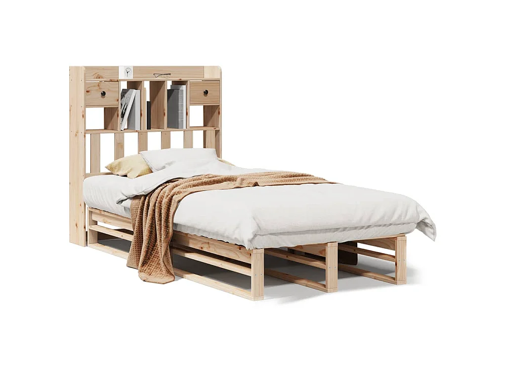 Lit bibliothèque sans matelas 90x200 cm bois de pin massif