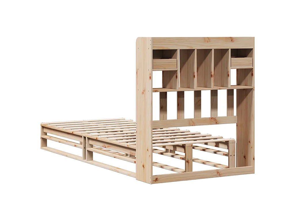 Lit bibliothèque sans matelas 90x200 cm bois de pin massif