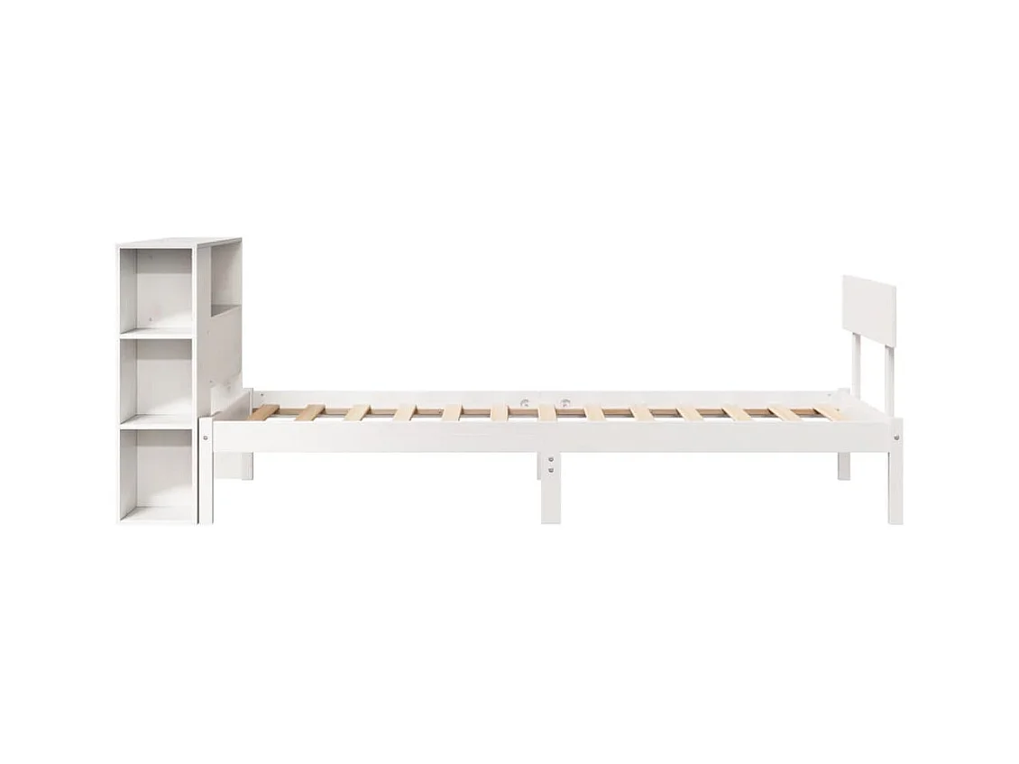 Lit bibliothèque sans matelas blanc 90x190cm bois de pin massif