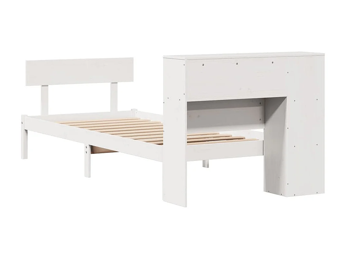 Lit bibliothèque sans matelas blanc 90x190cm bois de pin massif