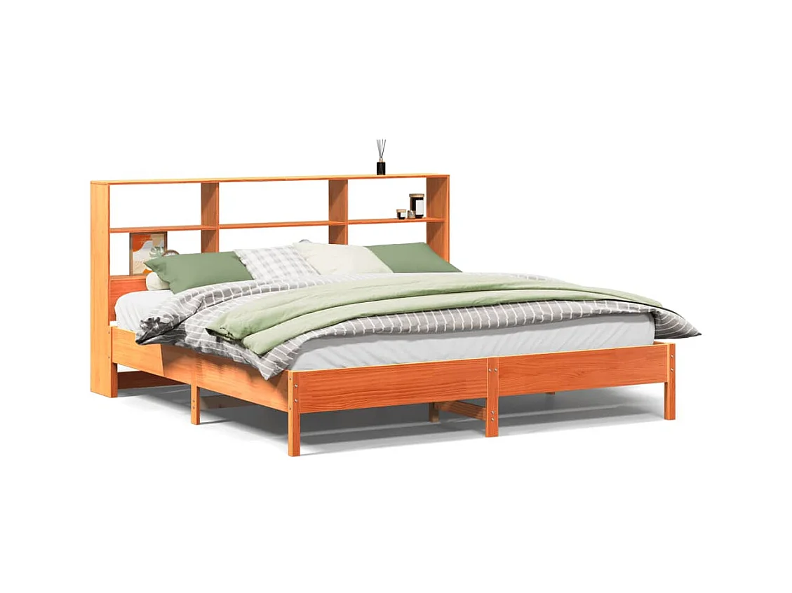 Lit bibliothèque sans matelas cire marron 200x200 cm pin massif