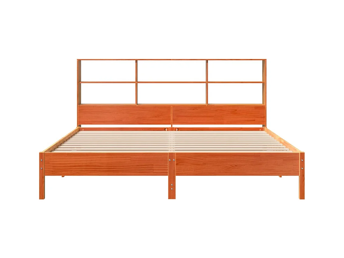 Lit bibliothèque sans matelas cire marron 200x200 cm pin massif