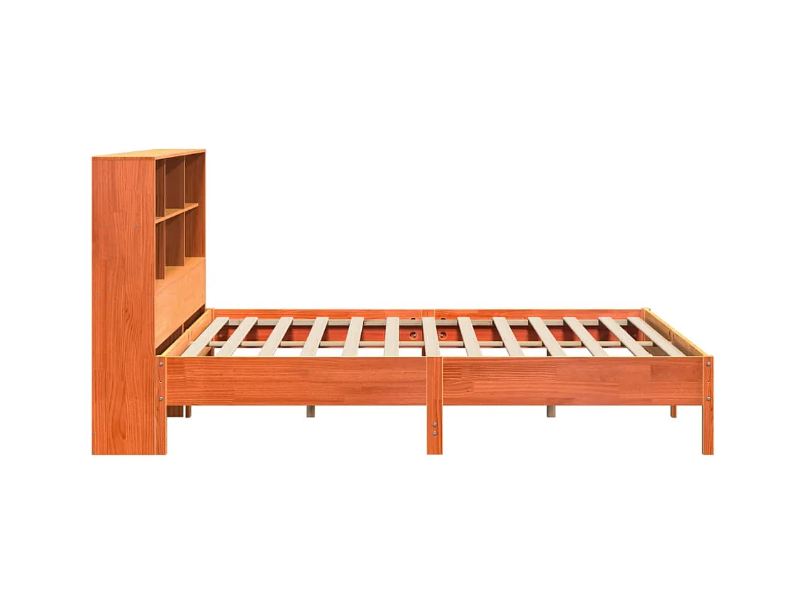 Lit bibliothèque sans matelas cire marron 200x200 cm pin massif