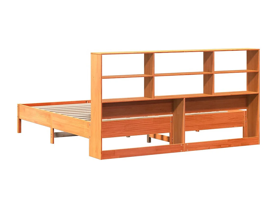 Massivholzbett mit Regal ohne Matratze Wachsbraun 200x200 cm