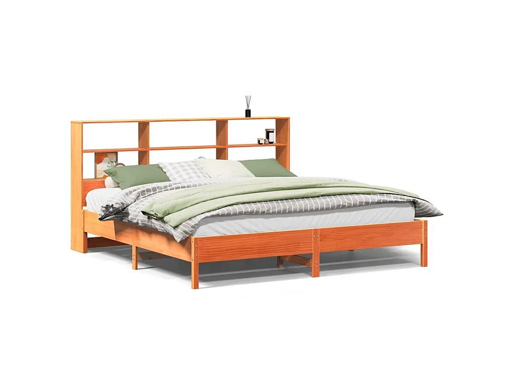 Letto Libreria senza Materasso Marrone Cera 200x200 cm in Pino