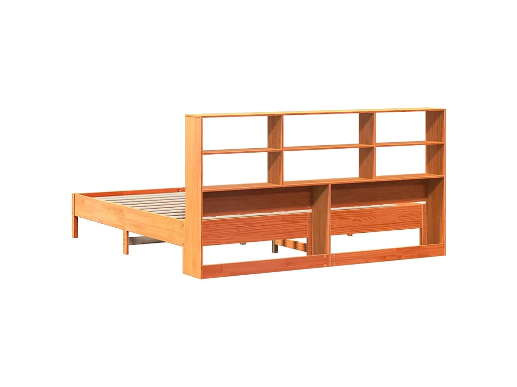 Letto Libreria senza Materasso Marrone Cera 200x200 cm in Pino