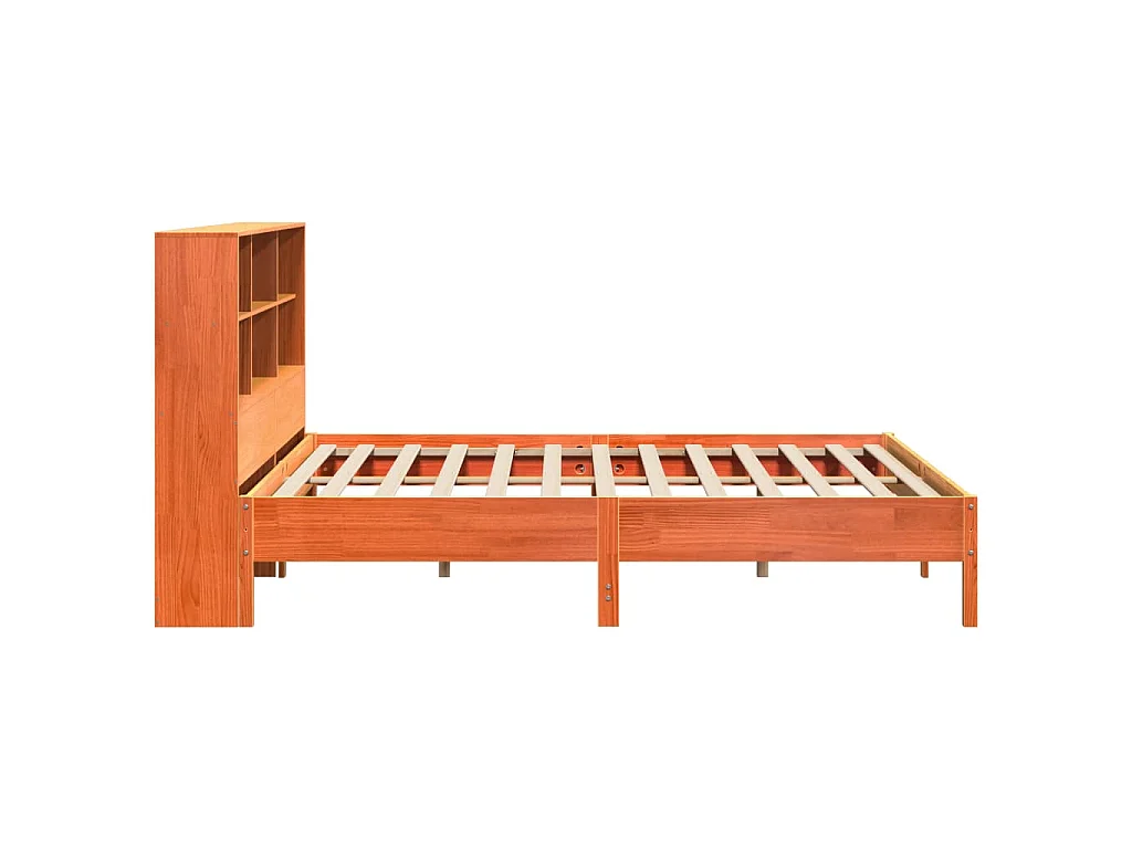 Lit bibliothèque sans matelas cire marron 200x200 cm pin massif