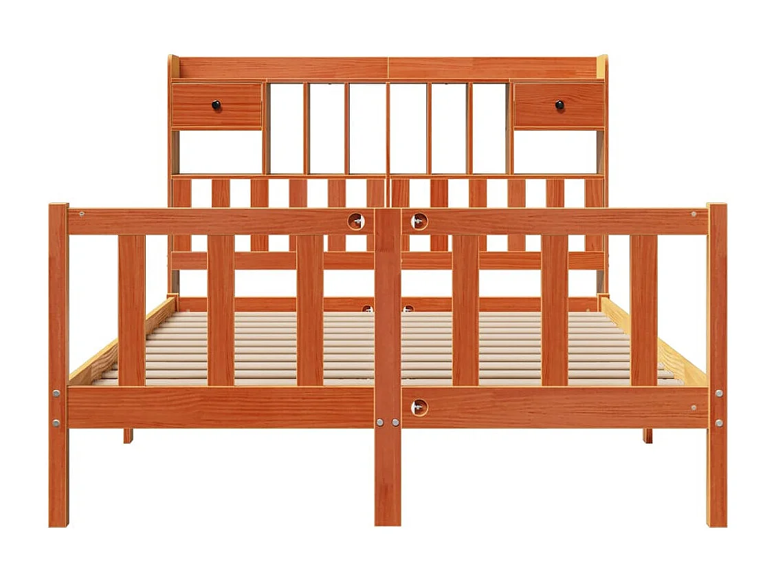 Letto Libreria senza Materasso Marrone Cera 150x200 cm in Pino