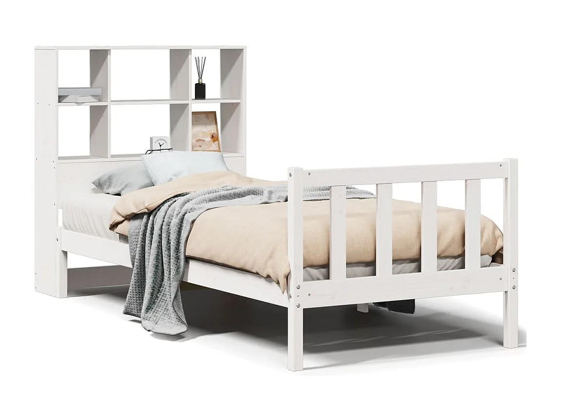 Letto Libreria senza Materasso Bianca 90x200 cm Legno di Pino