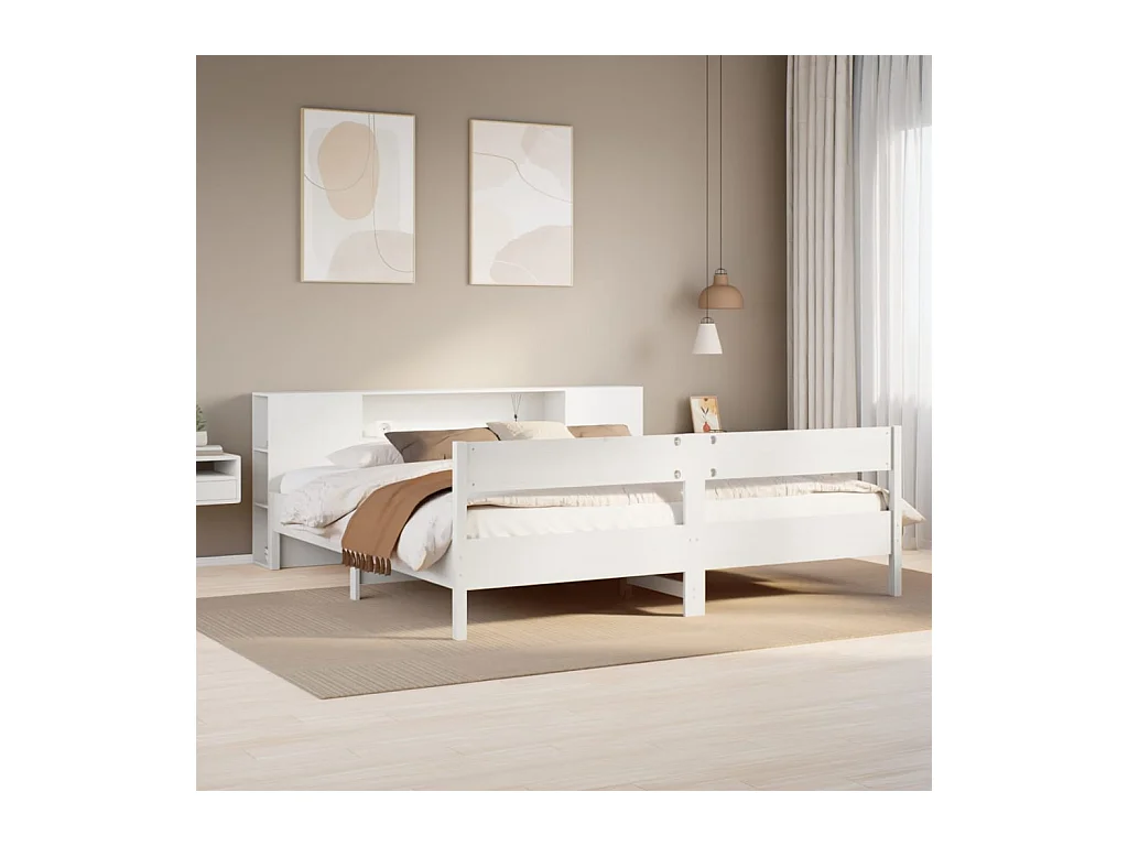 Lit bibliothèque sans matelas blanc 180x200 cm bois pin massif