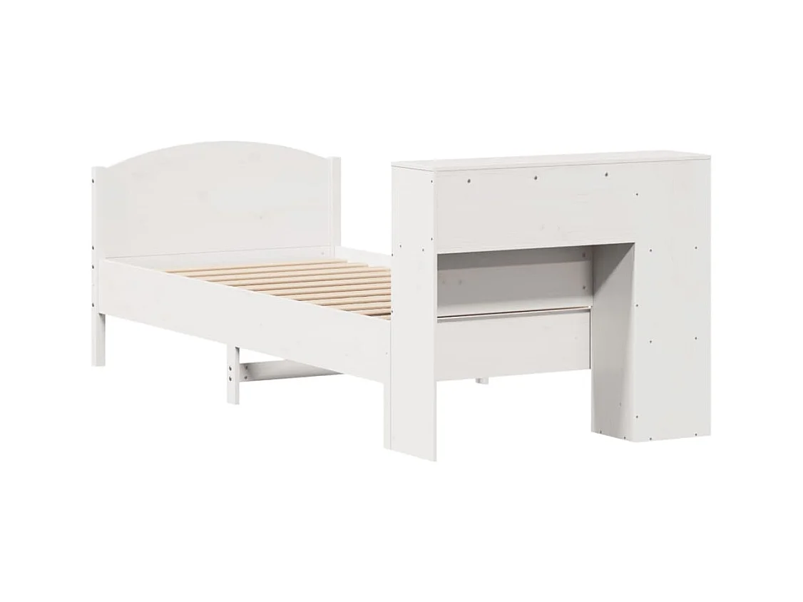 Lit bibliothèque sans matelas blanc 90x200cm bois de pin massif