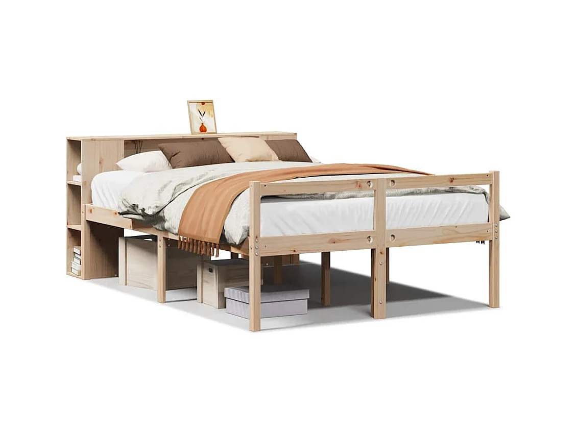Lit bibliothèque sans matelas 140x190 cm bois de pin massif