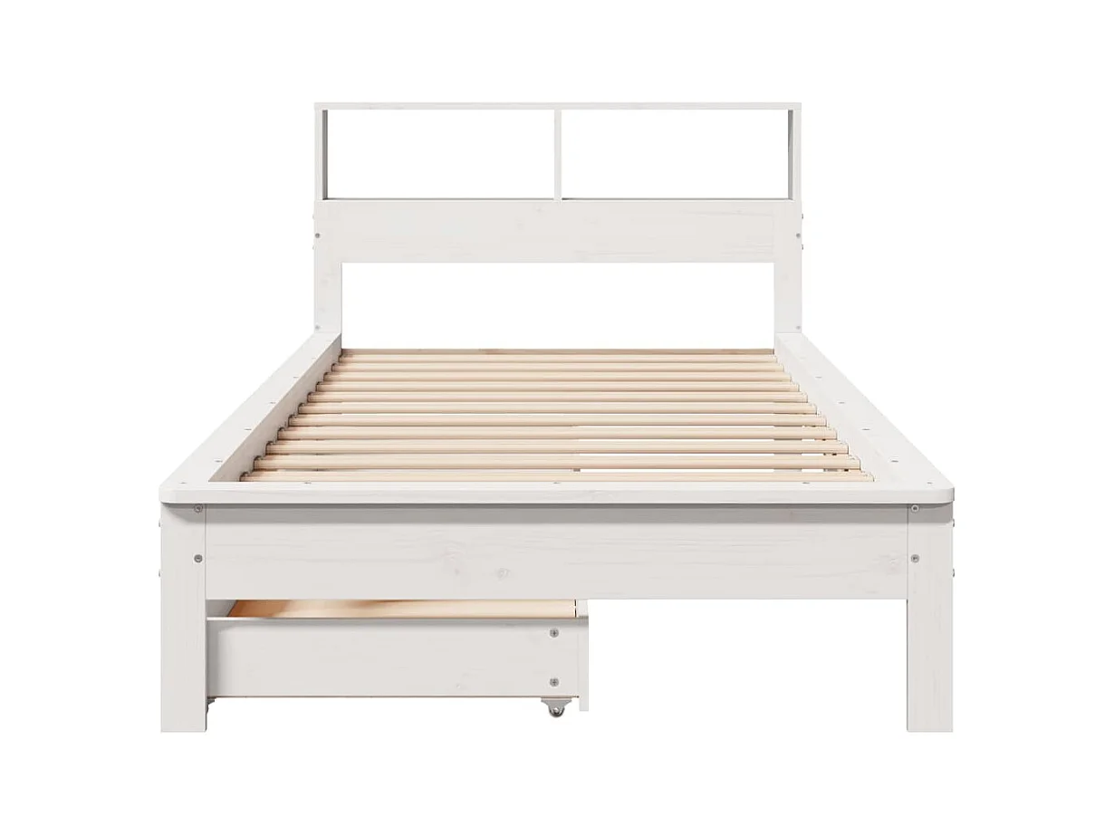 Lit bibliothèque sans matelas blanc 90x200cm bois de pin massif